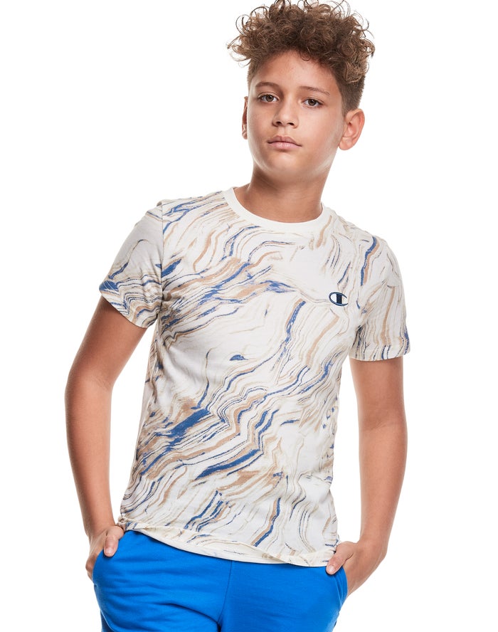 Champion T-Shirt Jongens - Wit/Blauw - Marble Dye Print ( 932861-BYF )